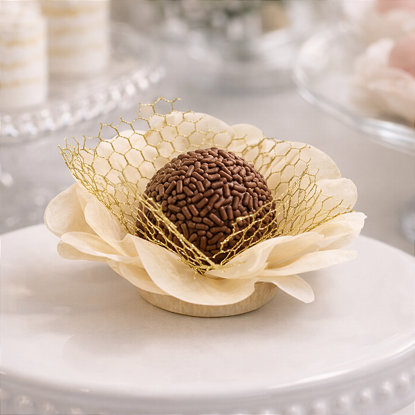 Kit 100 Forminha Imperial - Papel com tela - Bege - Sem sépala