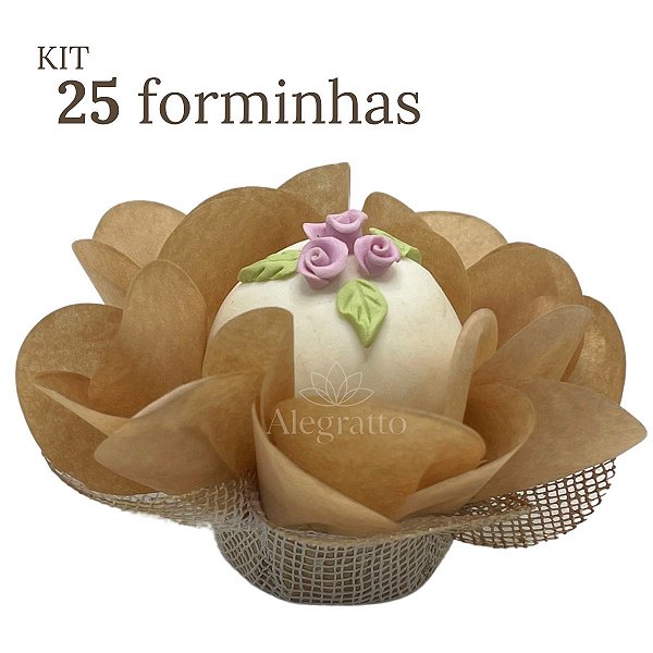 Kit 25 Forminha Lunita Papel com tela - Kraft