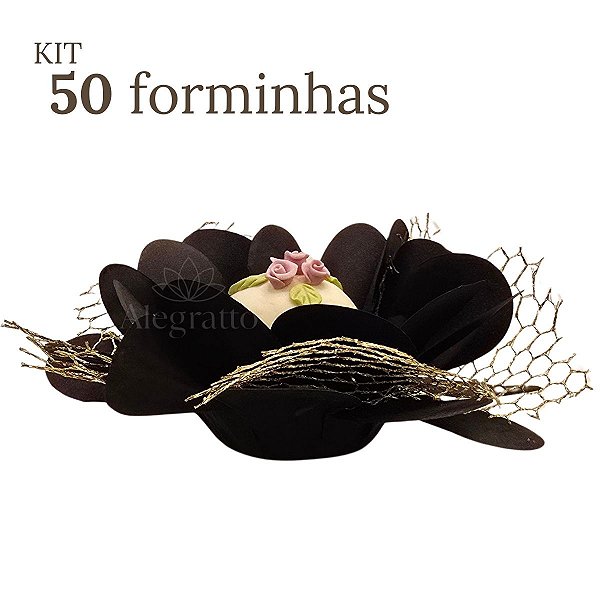 Kit 50 Forminhas Imperial - Papel com tela - Preta