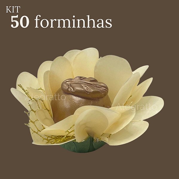 Kit 50 Forminha Imperial - Papel com tela - Bege com sépala