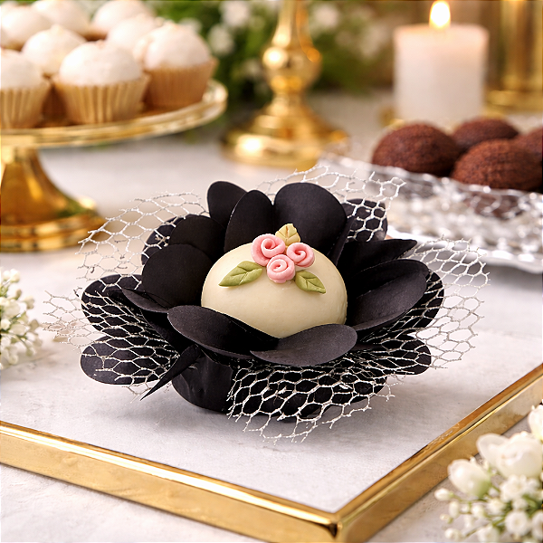 Flor Imperial - Papel com tela - Preta - Telinha prata ou dourada