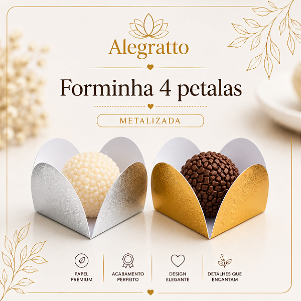 Kit forminhas de Papel 4 pétalas | Nº 7 Metalizadas para doces