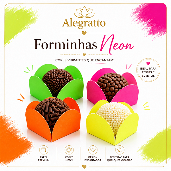 Kit forminhas de Papel 4 pétalas | Nº 7 Neon para doces | Festas | Aniversários