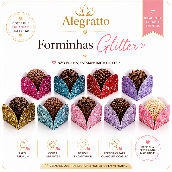 Kit forminhas de Papel 4 pétalas | Nº 7 Glitter para doces
