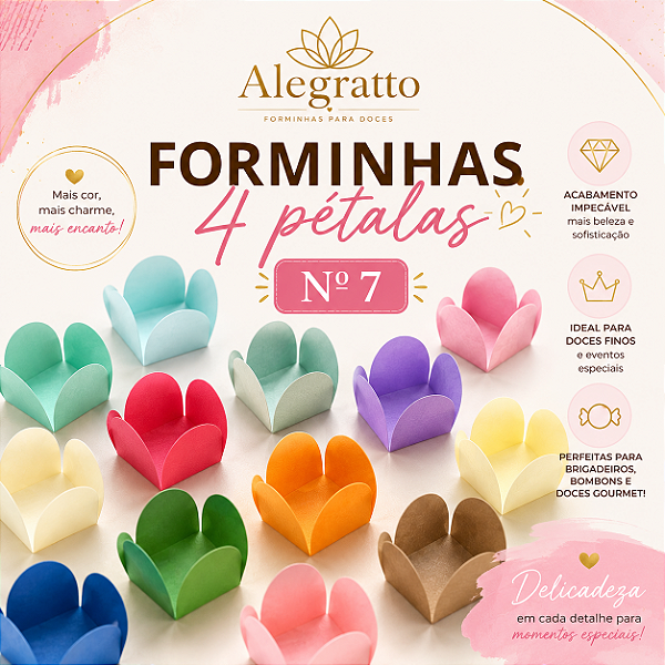 Kit forminhas de Papel 4 pétalas | Nº 7 Cores diversas para doces