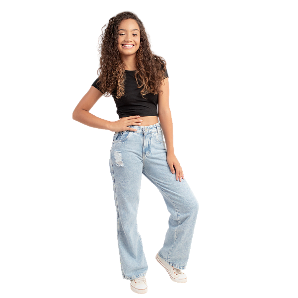 Calça Jeans Wide Leg Meninas Roupa Infantil Juvenil Pantalona Larguinha