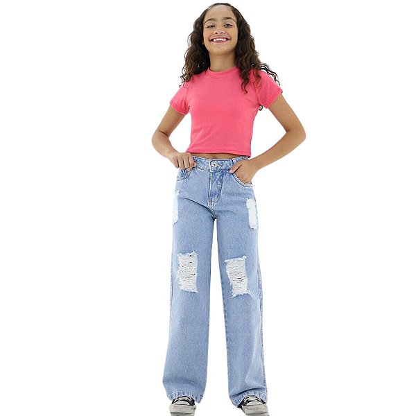Calça Wide leg Jeans Infantil Juvenil Meninas Adolescentes