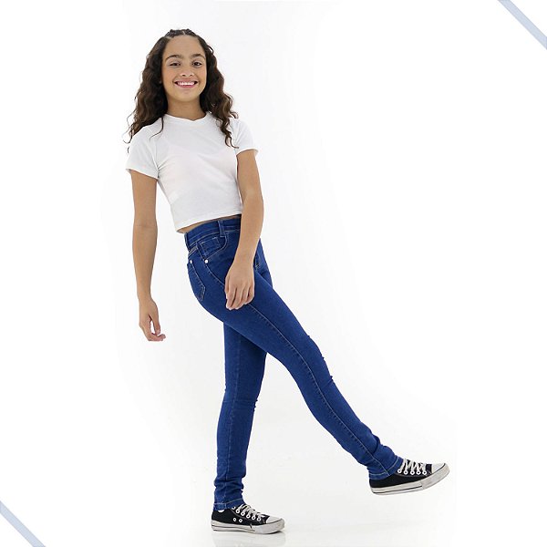 Calça azul escura Jeans Justinha Feminina Menina Infantil Juvenil