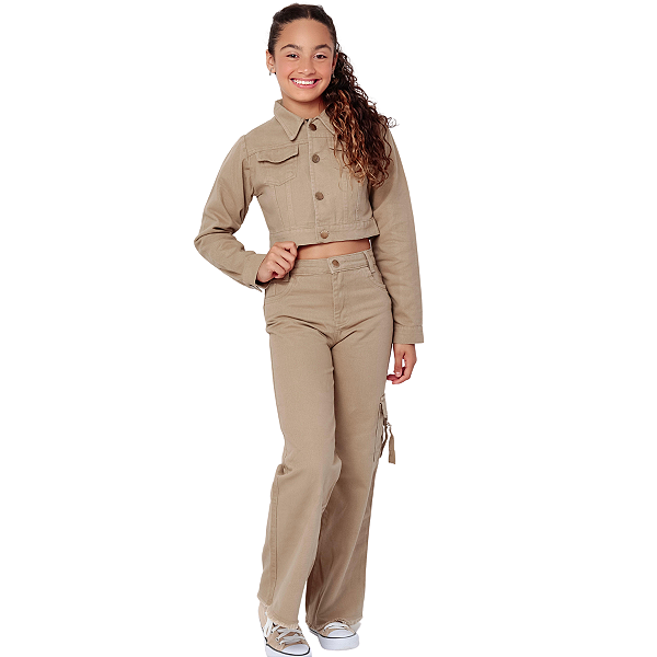 Calça Bolso Cargo Tecido Infantil Juvenil Meninas Feminina