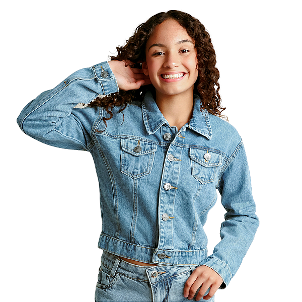 Jaqueta Jeans Curta Infantil Juvenil Meninas Adolescentes