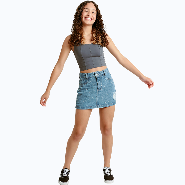 Saia Jeans Infantil Menina Juvenil Feminino Curta Escolar
