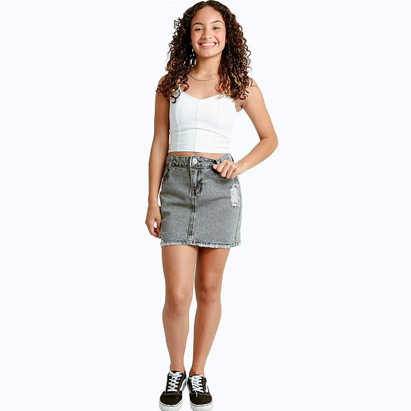 Saia Jeans Infantil Menina Juvenil Feminino Curta Preto Teen
