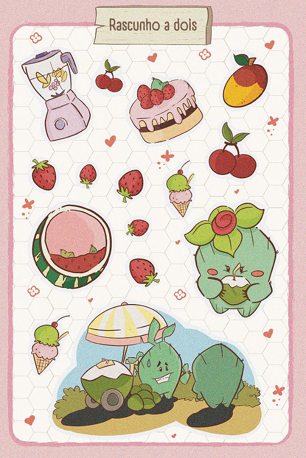 Cartela de adesivos primavera frutas