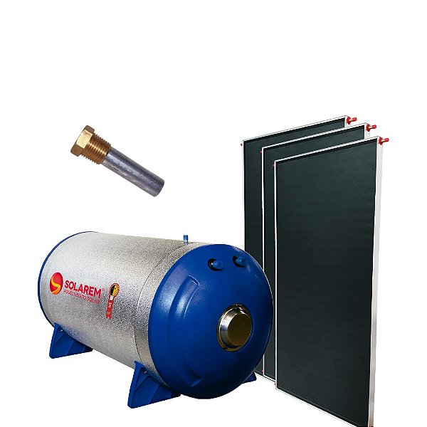 Kit Aquecedor Solar 600 Litros em Aço 444 Solarem + 02 Coletores Solares Lira de 1.8x1 Metros em Cobre 172,1 kwh/mês
