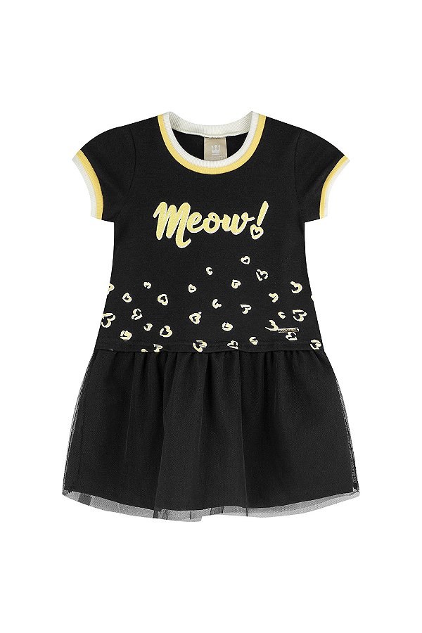 Vestido Infantil Colorittá Meow Preto