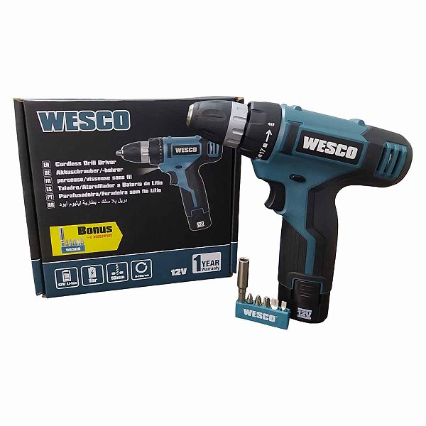 Parafusadeira 3/8 Bateria 12v 6 Acessórios WS2532 WESCO