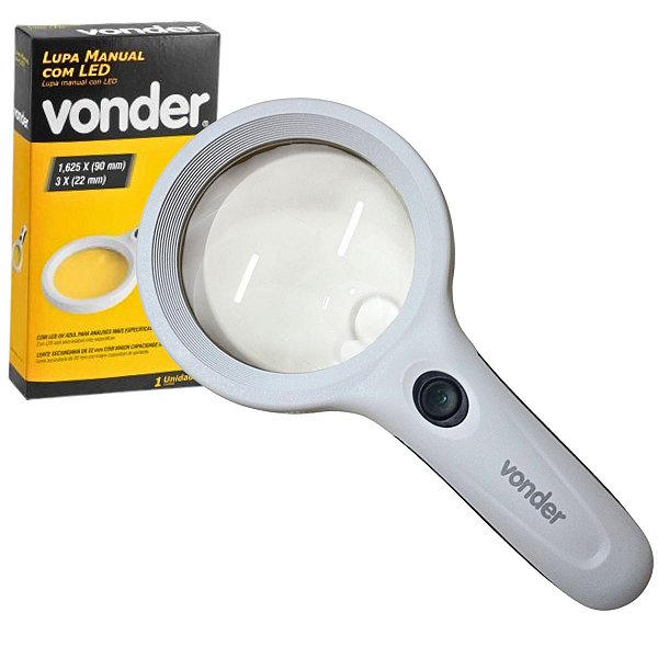 Lupa Manual com LED UV e Lente Secundaria a Pilha AAA VONDER