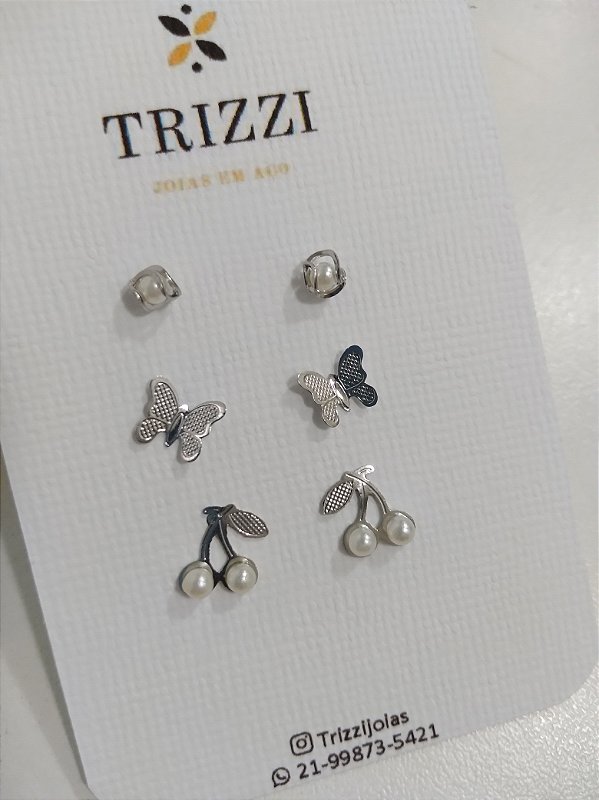 Trio de Brincos Cereja