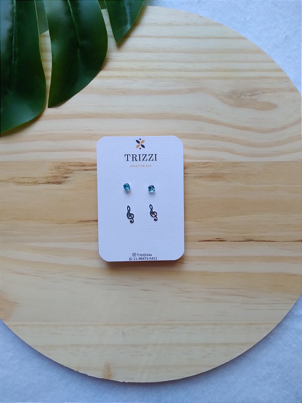Duo Brinco Strass Azul e Nota Musical