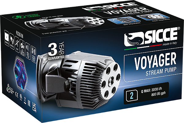 SICCE BOMBA WAVE MAKER VOYAGER 2 - 3000 l / h - 7 W - 220 V - Ímã até 15 mm - Cabo: 2,2m Comp. 15cm / Larg. 8,1cm / Alt. 7,8cm