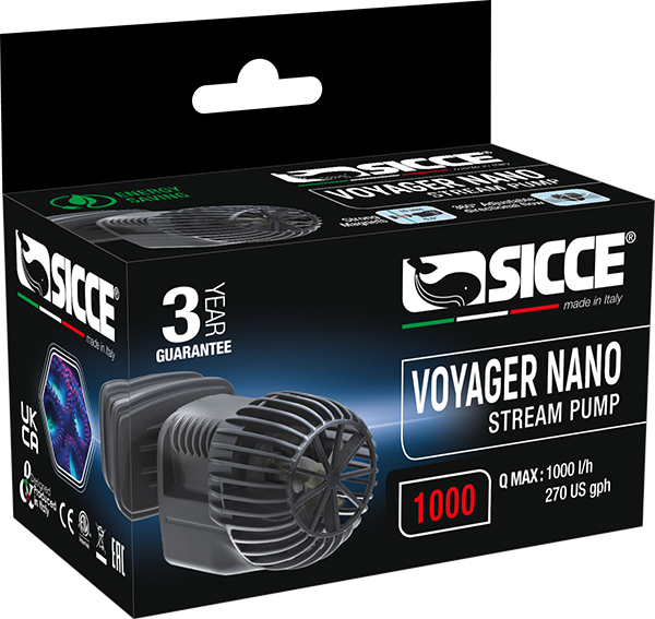SICCE BOMBA WAVE MAKER VOYAGER NANO 1000 - 1000 l / h - 2,8 W - 220 V - Ímã até 10 mm - Cabo: 2,2m Comp. 9,5cm / Larg. 6cm / Alt. 5,1cm