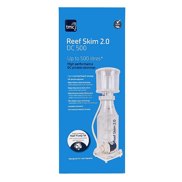 TMC REEF SKIM 2.0 500 DC PROTEIN SKIMMER UK - Até 500l - Potência 2W a 9W - 12V - Bivolt (LxPxA): 109 x 109 x 413,5mm