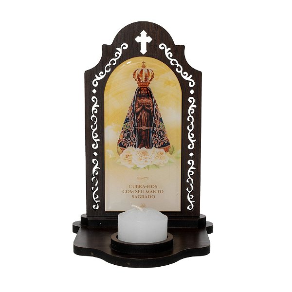 Capela com Porta-Vela de Nossa Senhora Aparecida Resinada em MDF - 16,3cm
