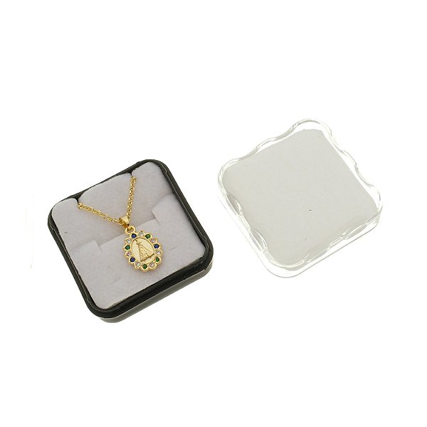 Colar de Nossa Senhora Aparecida Oval com Strass Colorido - Folheado