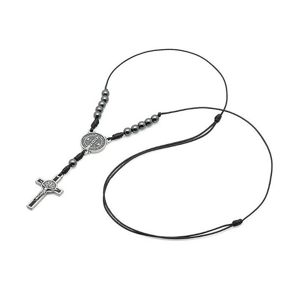Colar Dezena Hematira 6mm São Bento Proteção Santo