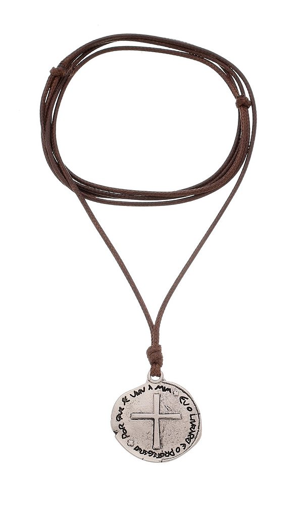 Cordão Medalha Das Duas Cruzes - Níquel Pintado