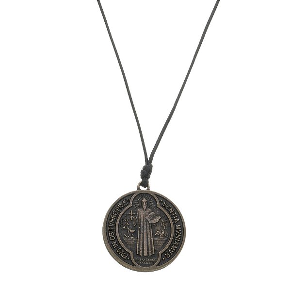 Cordão da Medalha de São Bento em Metal Tam G - Ouro Velho