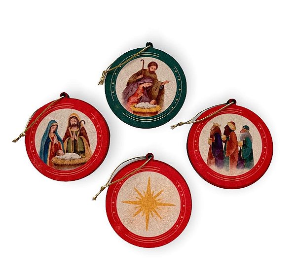 Kit de Enfeites Religiosos de Natal em MDF - 4 Peças Lindas