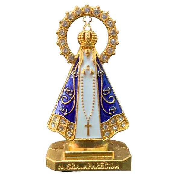 Para utilizar em Painel de Carro Lar Trabalho Basilica Miniatura - Nossa Senhora Aparecida Metal Dupla Face
