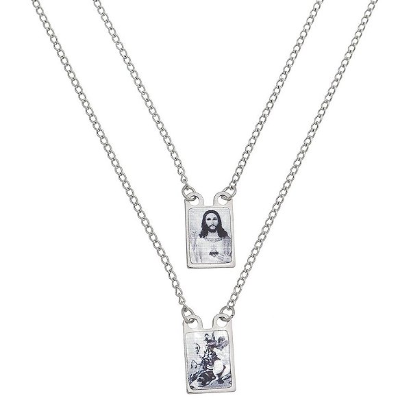 Escapulário de São Jorge preto e branco em inox