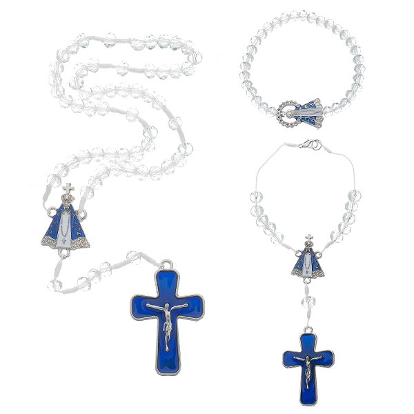 Kit de Nossa Senhora Aparecida com Terço, Dezena e Pulseira - Translúcido