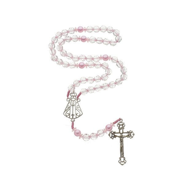Terço de Nossa Senhora Aparecida com Contas Rosas Translúcidas