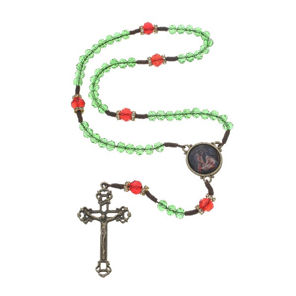 Terço Natalino da Sagrada Família com Conta Cristal - Verde