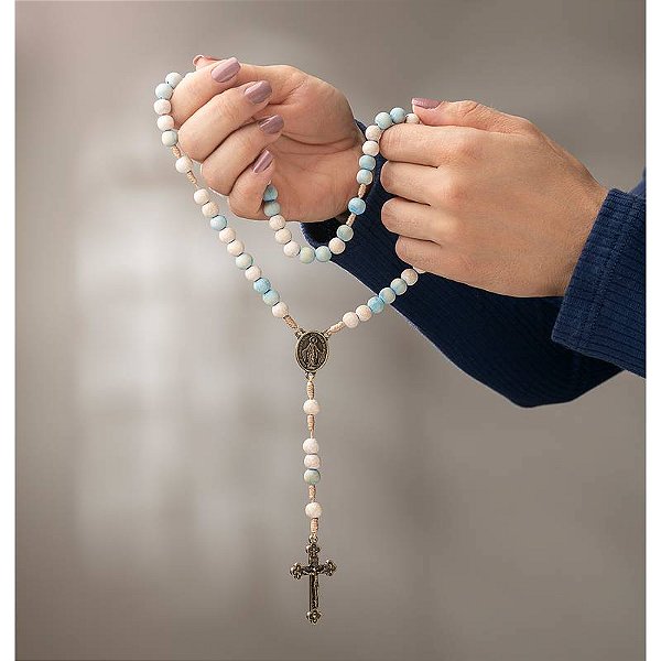 Terço Mãezinha do Céu Madeira Contas 8mm Color Nossa Senhora das Graças