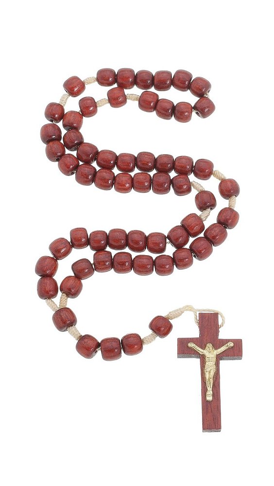 Terço de Jesus Misericordioso em Madeira Pau Brasil - 8mm