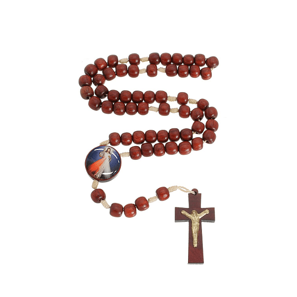Terço de Jesus Misericordioso em Madeira Pau Brasil - 8mm