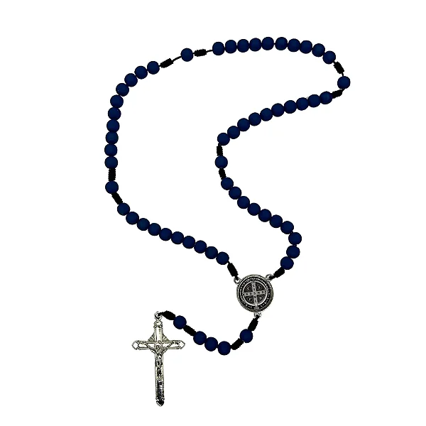 Terço da Medalha de São Bento com Conta Emborrachada - Azul