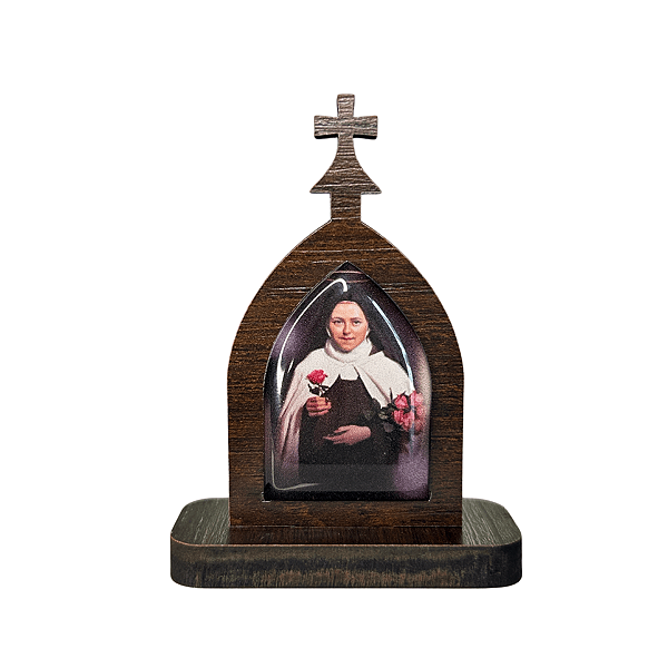 Mini Capela de Santa Teresinha do Menino Jesus em MDF - Marrom Escuro