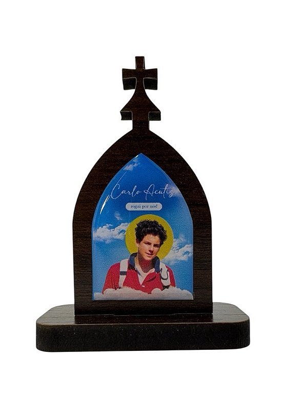 Mini Capela do Beato Carlo Acutis em MDF - Marrom Escuro