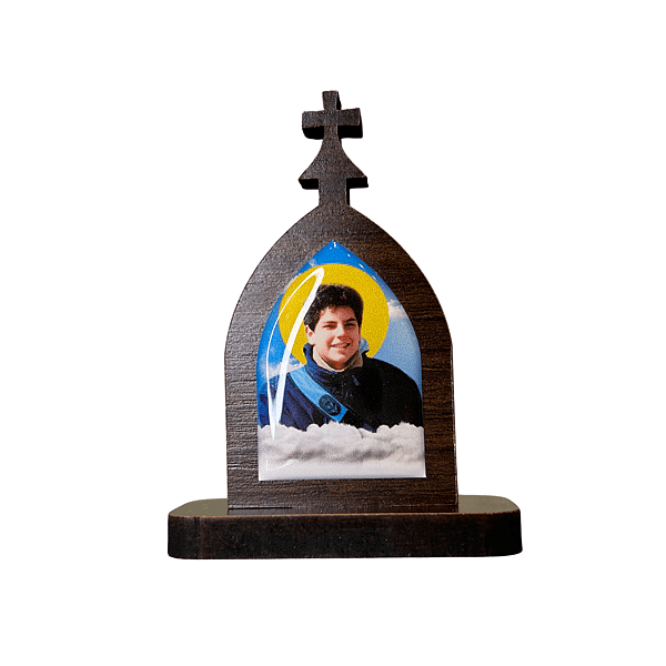 Mini Capela do Beato Carlo Acutis em MDF - Marrom Escuro