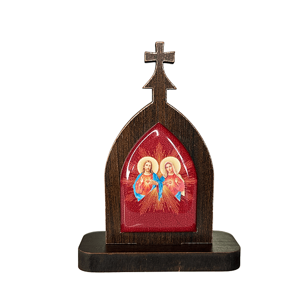 Mini Capela dos Sagrados Corações de Jesus e Maria em MDF - Marrom Escuro