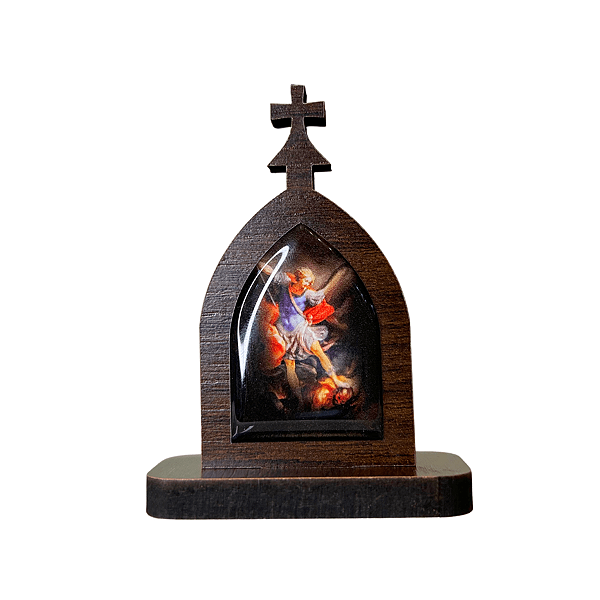 Mini Capela de São Miguel Arcanjo em MDF - Marrom Escuro