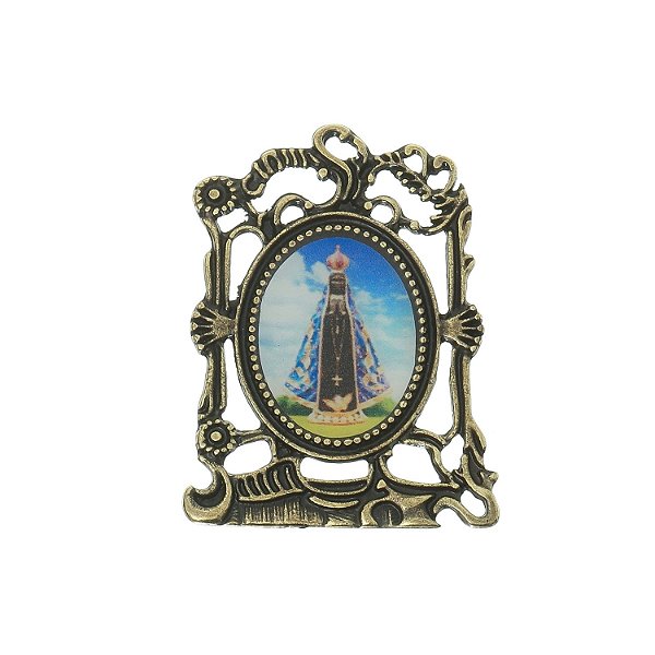 Quadro de Mesa de Nossa Senhora Aparecida em Metal Ouro Velho - Tam P