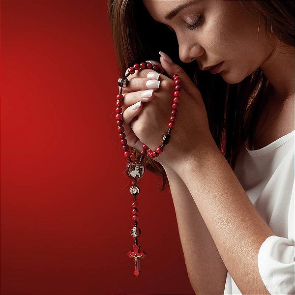Terço Madeira Vermelho Cordão 8mm Santa Teresinha