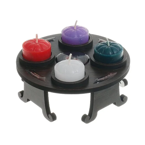 Coroa do Advento em MDF Marrom Escuro Resinado com Velas - Tamanho P