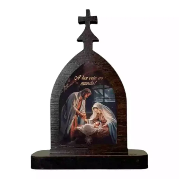 Mini Capela de Natal da Sagrada Família em MDF - Marrom Escuro